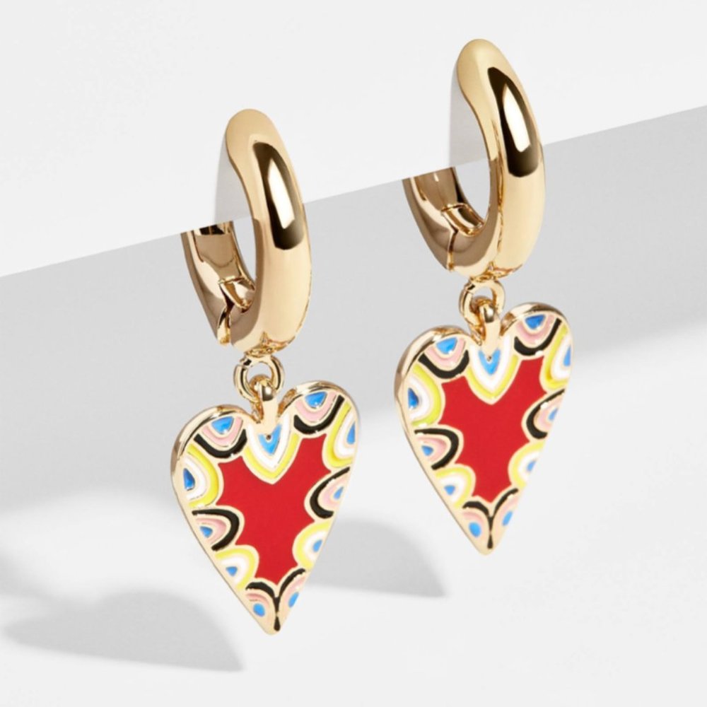 BaubleBar Vida Multicolor Heart Charm Hoop Earrings